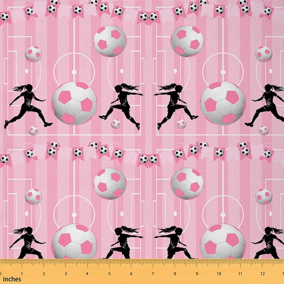 Castle Fairy Pink Soccer Girl Fabric by the Yard 10 Yards,Sport Theme Room Decor Fabric by the Yard,Ball Gamer Fabric for Sewing,Lightweight Room Decor