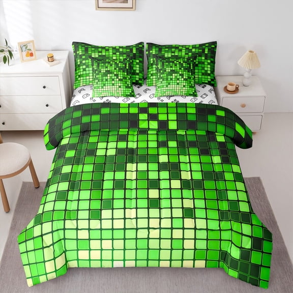 Castle Fairy Pixelated Blocks Miners Twin Bedding Sets,Futuristic Bedding Comforter Set