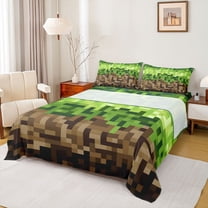 Castle Fairy Pixelated Blocks Miners Twin Sheet Sets,Geometric Plaid Video Game Bedding