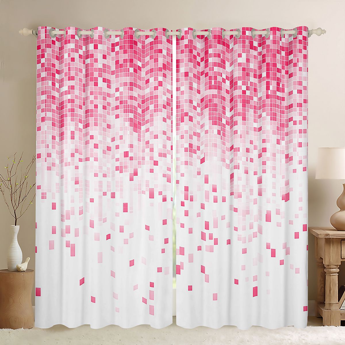 Castle Fairy Plaid Curtains Pack of 2 (42x84 Each),Pixelated Miners ...