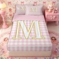 thumbnail image 1 of Castle Fairy Plaid Gold Letter M Zipper Twin Comforter Sets with Fitted Sheet and 2 Pillowcases for Girls,Minimalism Checkered Zipper Bedding Set,4-Piece,Reversible, 1 of 6