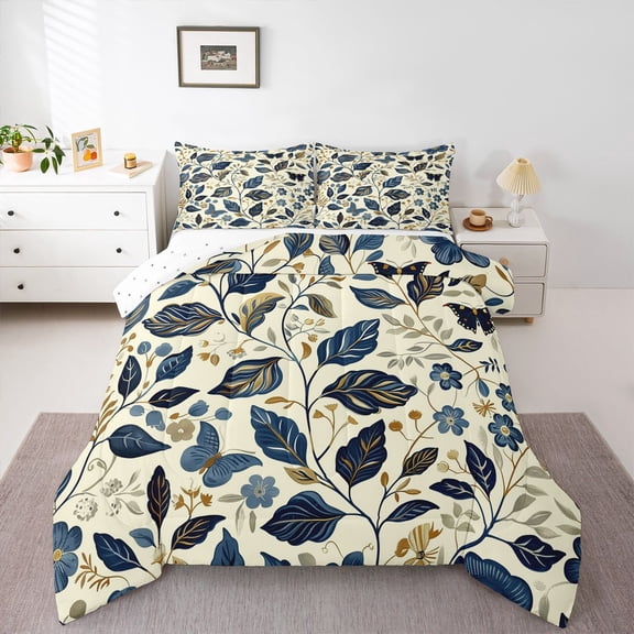 Castle Fairy Plants Leaves Twin Comforter Sets for Female Men,Flower Butterfly Bedding Set