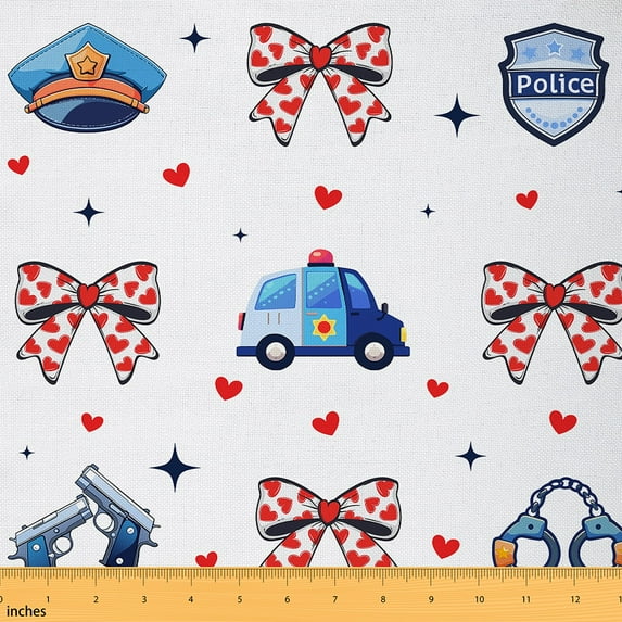 Castle Fairy Police Car Fabric by the Yard 1 Yard,Kawaii Bow Home Decor Fabric by the Yard,Love Heart Print Room Decor Fabric by the Yard,Super Cozy Cartoon Room Decor