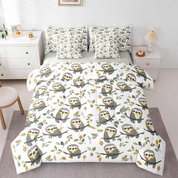 Castle Fairy Preppy Animal Sloth Twin Bedding Sets,Cartoon Wildlife Bedding Comforter Set