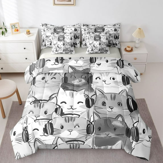 Castle Fairy Preppy Child Animal Cats Bedding Comforter Set,Cartoon Pet King Bedding Sets