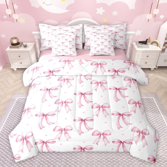 Castle Fairy 7-Piece Bow Polka Dot Full Bedding Comforter Set