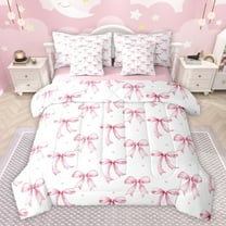 Castle Fairy Preppy Child Cartoon Bowknot Twin Bedding Sets 7-Piece,Polka Dots Bedding Comforter Set Microfiber,Pink White Bow Breathable Sheet Sets,Microfiber Bedroom Decor,Reversible