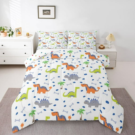 Castle Fairy Preppy Child Colorful Dinosaur 3 Pieces Queen Comforter Set,Cartoon Animal Ultra Soft Bedding Sets,Kawaii Jungle Wildlife Dino Bedding Comforter Set Breathable,Ultra Soft Home Decor