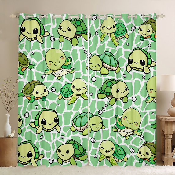 Castle Fairy Preppy Children Green Sea Turtle Black Out Curtains,Marine Animal Curtains Pack of 2 (42x63 Each),Cartoon Ocean Wildlife Bedroom Curtains,Breathable Home Decor