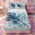 thumbnail image 1 of Castle Fairy Princess Castle Elf Print Zipper Twin Comforter Sets with Fitted Sheet and 2 Pillowcases,Chic Floral Butterfly Pattern Zipper Bedding Set,Blue White,Grey Reversible,4-Piece, 1 of 6