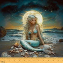 Castle Fairy Princess Mermaid Girl Fabric by the Yard 1 Yard,Ocean Beach Home Decor Fabric by the Yard,Starry Sky Room Decor Fabric by the Yard,Microfiber Bedroom Decor