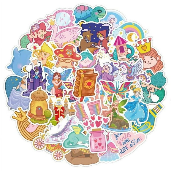 Castle Fairy Princess Stickers 50 Pcs Waterproof, Removable, Lovely, Beautiful, Stylish Teen Stickers, Suitable for Boys and Girls in Water Bottles, Bicycle, Phones, Guitar, Suitcase Durable Vinyl.