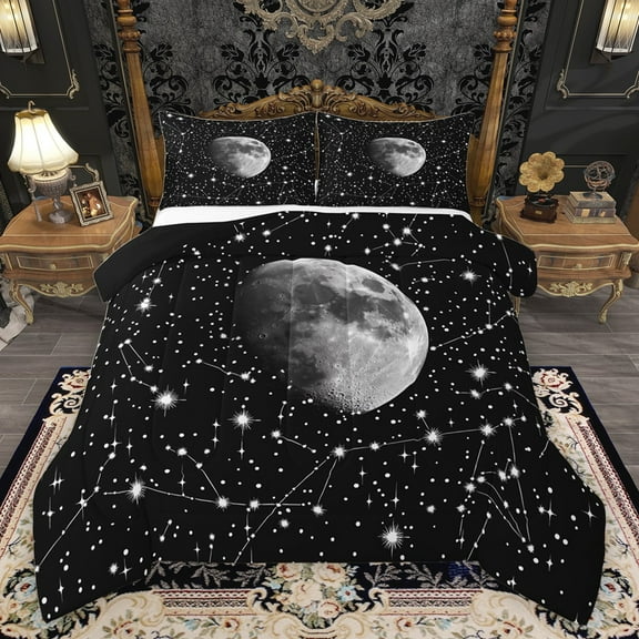 Castle Fairy Psychedelic Constellations 3 Pieces Queen Comforter Set for Female Men Women,Universe Galaxy Mooon Ultra Soft Bedding Sets,Starry Sky Bedding Comforter Set Breathable