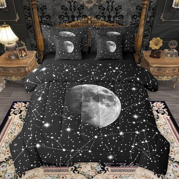 Castle Fairy Psychedelic Constellations Bedding Comforter Set 7 Pieces for Female Men Women,Universe Galaxy Mooon Full Bedding Set Lightweight,Starry Sky Fitted Sheet Flat Sheet