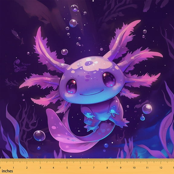Castle Fairy Purple Axolotl Fabric by the Yard 2 Yard,Cartoon Animal Sewing Fabric,Kawaii Wildlife Home Decor Fabric by the Yard,Microfiber Kids Bedroom Decor