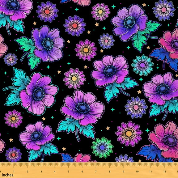 Castle Fairy Purple Flower Fabric by the Yard 2 Yards,Starry Sky Room Decor Fabric by the Yard,Gradient Floral Sewing Fabric,Luxury Bedroom Decor