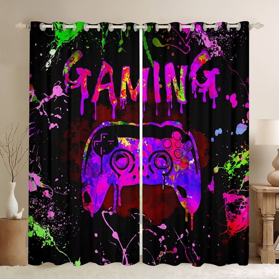 Castle Fairy Purple Gamepads Curtains Pack of 2 (42x84 Each),Graffiti Curtains Blackout