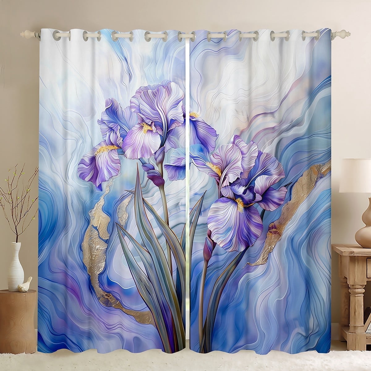 Castle Fairy Purple Iris Blackout Curtains Set of 2 (52x84 Each),Watercolor Marble Window Curtains,Gradient Ombre Curtains and Drapes,Super Cozy Floral Room Decor