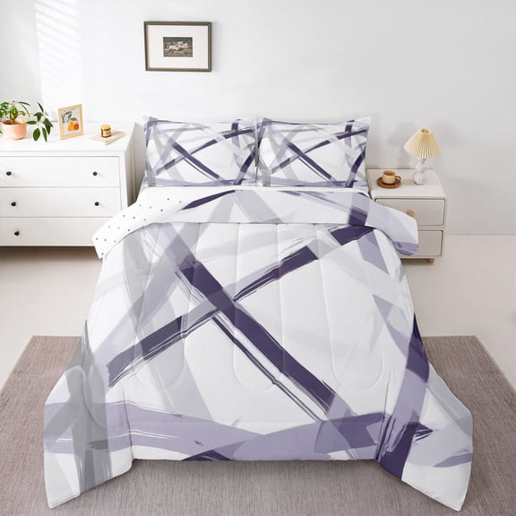 Castle Fairy Purple Lines Twin Comforter Sets,Minimalist Stripes Bedding Set