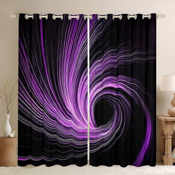 Castle Fairy Purple Stripes Blackout Curtains Set of 2 (52x84 Each) for Teens Men Women,Abstract Geometric Window Curtains,Minimalist Lines Curtains and Drapes,Luxury Bedroom Decor