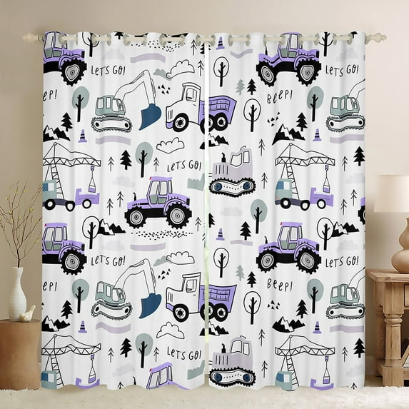 Castle Fairy Purple Tractor Girl Blackout Curtains Set of 2 (52x84 Each),Kawaii Truck Window Curtains,Construction Vehicles Curtains and Drapes,Luxury Bedroom Decor