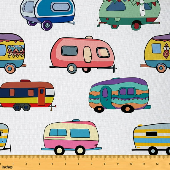 Castle Fairy RV Car Fabric by the Yard 1 Yard for Children,Happy Camping Home Decor Fabric by the Yard,Cartoon Car Room Decor Fabric by the Yard,Lightweight Room Decor