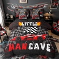 thumbnail image 1 of Castle Fairy Race Car Graphic Twin Bedding Sets 7-Piece for Teens, Checkered Print Bedding Comforter Set for Bedroom, Red Black,Black Reversible, 1 of 7