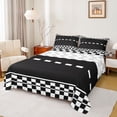 thumbnail image 1 of Castle Fairy Race Checkered Pattern Bed Sheets 4pcs for Teens, Minimalist Track Print King Sheets for Bedroom, Black White, 1 of 6