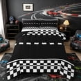 thumbnail image 1 of Castle Fairy Race Checkered Pattern Full Size Comforter Sets 3 Pieces for Teens, Minimalist Track Print Bedding Sets for Bedroom, Black White,Black Reversible, 1 of 6