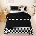 thumbnail image 1 of Castle Fairy Race Checkered Pattern Queen Duvet Cover Set for Teens, Minimalist Track Print Bedding for Bedroom, Black White,Black Reversible,3-Piece,No Comforter, 1 of 6