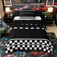 thumbnail image 1 of Castle Fairy Race Checkered Pattern Twin Comforter Sets 3-Piece for Teens, Minimalist Track Print Bedding Set for Bedroom, Black White,Black Reversible, 1 of 6
