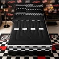 thumbnail image 1 of Castle Fairy Race Checkered Pattern Zipper Twin Comforter Sets with Fitted Sheet and 2 Pillowcases,Minimalist Track Print Zipper Bedding Set,Black White,4-Piece,Black Reversible, 1 of 6