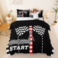thumbnail image 1 of Castle Fairy Race Flag Graphic Queen Duvet Cover Set for Teens, Start and Finish Print Bedding for Bedroom, Black White,Black Reversible,3-Piece,No Comforter, 1 of 6