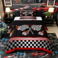 thumbnail image 1 of Castle Fairy Race Flag Graphic Twin Comforter Sets 3-Piece for Boys, Flaming Tire Art Bedding Set for Bedroom, Black Red,Black Reversible, 1 of 6