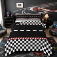 thumbnail image 1 of Castle Fairy Race Track Pattern Full Size Comforter Sets 3 Pieces for Boys, Checkered Flag Art Bedding Sets for Bedroom, Black White,Black Reversible, 1 of 6
