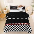 thumbnail image 1 of Castle Fairy Race Track Pattern Queen Duvet Cover Set for Boys, Checkered Flag Art Bedding for Bedroom, Black White,Black Reversible,3-Piece,No Comforter, 1 of 6