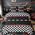 thumbnail image 1 of Castle Fairy Race Track Pattern Twin Bedding Sets 7-Piece for Boys, Checkered Flag Art Bedding Comforter Set for Bedroom, Black White,Black Reversible, 1 of 7