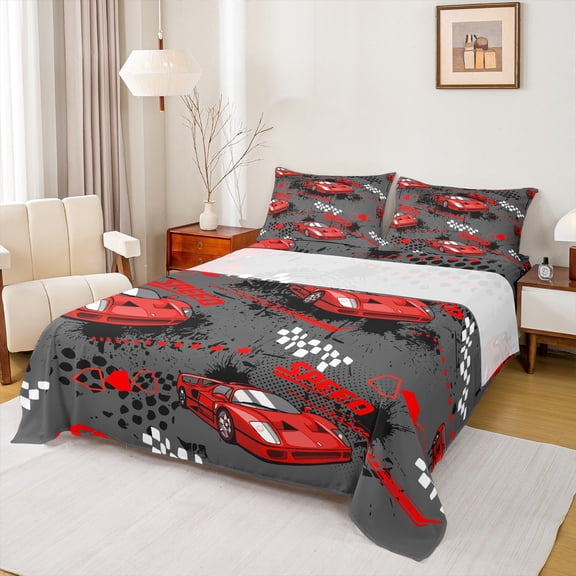 Castle Fairy Racing Car Twin Sheet Sets for Female Men,Speed Race Car Bedding