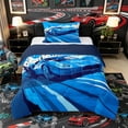 thumbnail image 1 of Castle Fairy Racing Style Blue Sports Car Twin Comforter Sets 3-Piece for Boys, Dynamic Splash Art Bedding Set for Bedroom, Vibrant Blue,Navy Blue Reversible, 1 of 6