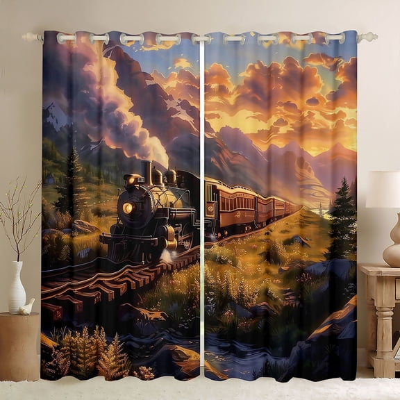 Castle Fairy Railroad Steam Engine Black Out Curtains for Teens,Transportation Theme Curtains Pack of 2 (42x63 Each),Railway Train Bedroom Curtains,Super Cozy Room Decor