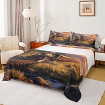 Castle Fairy Railroad Steam Engine Twin Sheet Sets 3pcs for Teens,Transportation Theme Twin Fitted Sheet Microfiber,Railway Train Breathable Flat Sheet,Super Cozy Room Decor