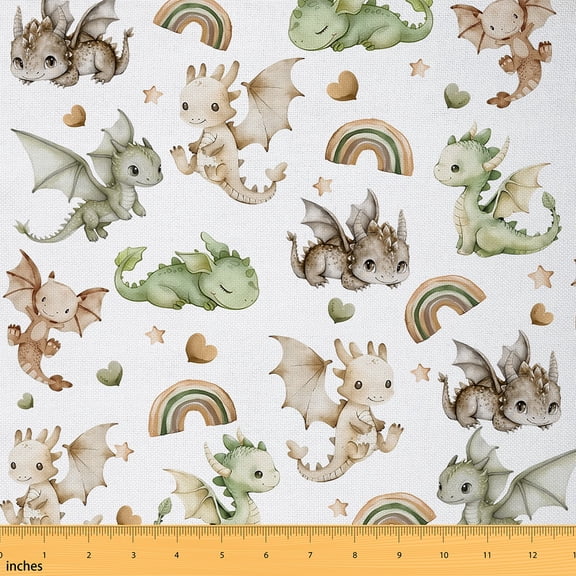 Castle Fairy Rainbow Dragon Fabric by the Yard 5 Yard,Cute Animal Sewing Fabric,Love Heart Print Fabric for Sewing,Ultra Soft Kawaii Home Decor