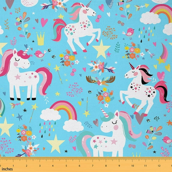 Castle Fairy Rainbow Unicorn Girl Fabric by the Yard 10 Yards,Starry Sky Room Decor Fabric by the Yard,Chic Flower Fabric for Sewing,Microfiber Bedroom Decor