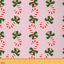 Castle Fairy Red Candy Canes Fabric by the Yard 1 Yard for Teens,Kawaii Bowknot Home Decor Fabric by the Yard,Merry Christmas Room Decor Fabric by the Yard,Microfiber Bedroom Decor