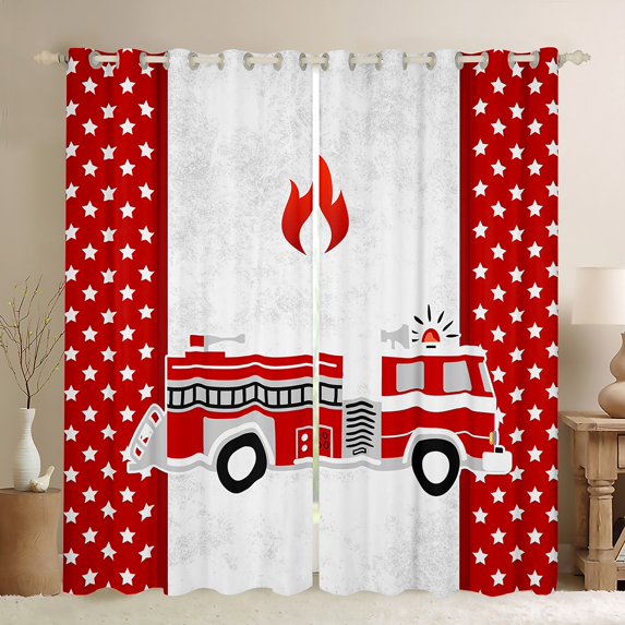 Castle Fairy Red Fire Truck Black Out Curtains for Preppy Child Children,Cartoon Car Theme Curtains Pack of 2 (42x63 Each),Kawaii Stars Print Bedroom Curtains,Lightweight Room Decor