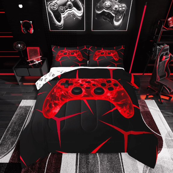 Castle Fairy Red Gamepads 3 Pieces Queen Comforter Set,3D Geometric Ultra Soft Bedding Sets,Video Game Bedding Comforter Set,Luxury Boys Bedroom Decor,Reversible