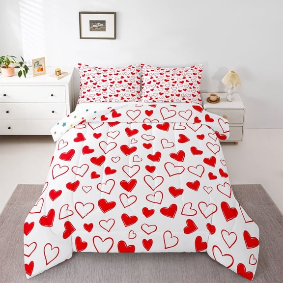 Castle Fairy Red Love Heart Print Bedding Comforter Set 2pcs for Boys Girls,Happy Valentine's Day Twin Comforter Sets Microfiber,Romantic Lover Couple Breathable Bedding Set,Breathable Home Decor