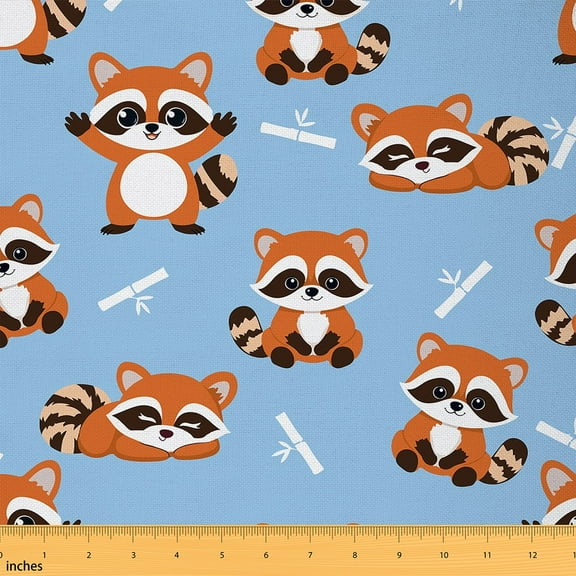 Castle Fairy Red Panda Fabric by the Yard 1 Yard,Orange Blue Home Decor Fabric by the Yard,Cartoon Animal Room Decor Fabric by the Yard,Luxury Children Bedroom Decor
