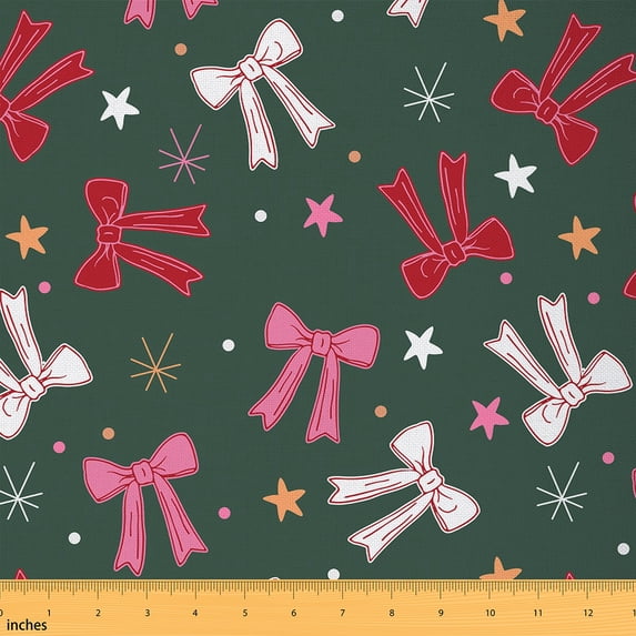 Castle Fairy Red Pink Bowtie Fabric by the Yard 5 Yards, Girls Princess Style Fabric for Sewing, Sparkle Stars Home Decor Fabric by the Yard, Dark Green Room Decor