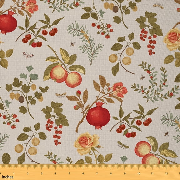 Castle Fairy Red Pomegranate Fabric by the Yard 2 Yards for Teenager,Chic Flower Room Decor Fabric by the Yard,Rustic Vintage Sewing Fabric,Ultra Soft Home Decor